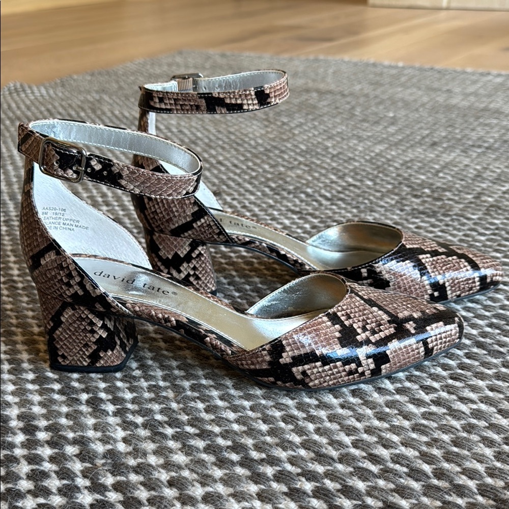 David Tate Snakeskin Pattern Heels - Brown and Black